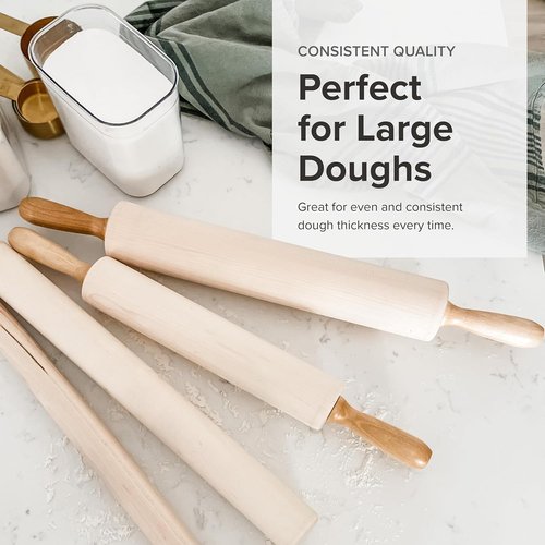 Frieling Rolling Pin - 15-Inch Natural Wood Dough Roller with Nylon Bushings for Smooth Baking