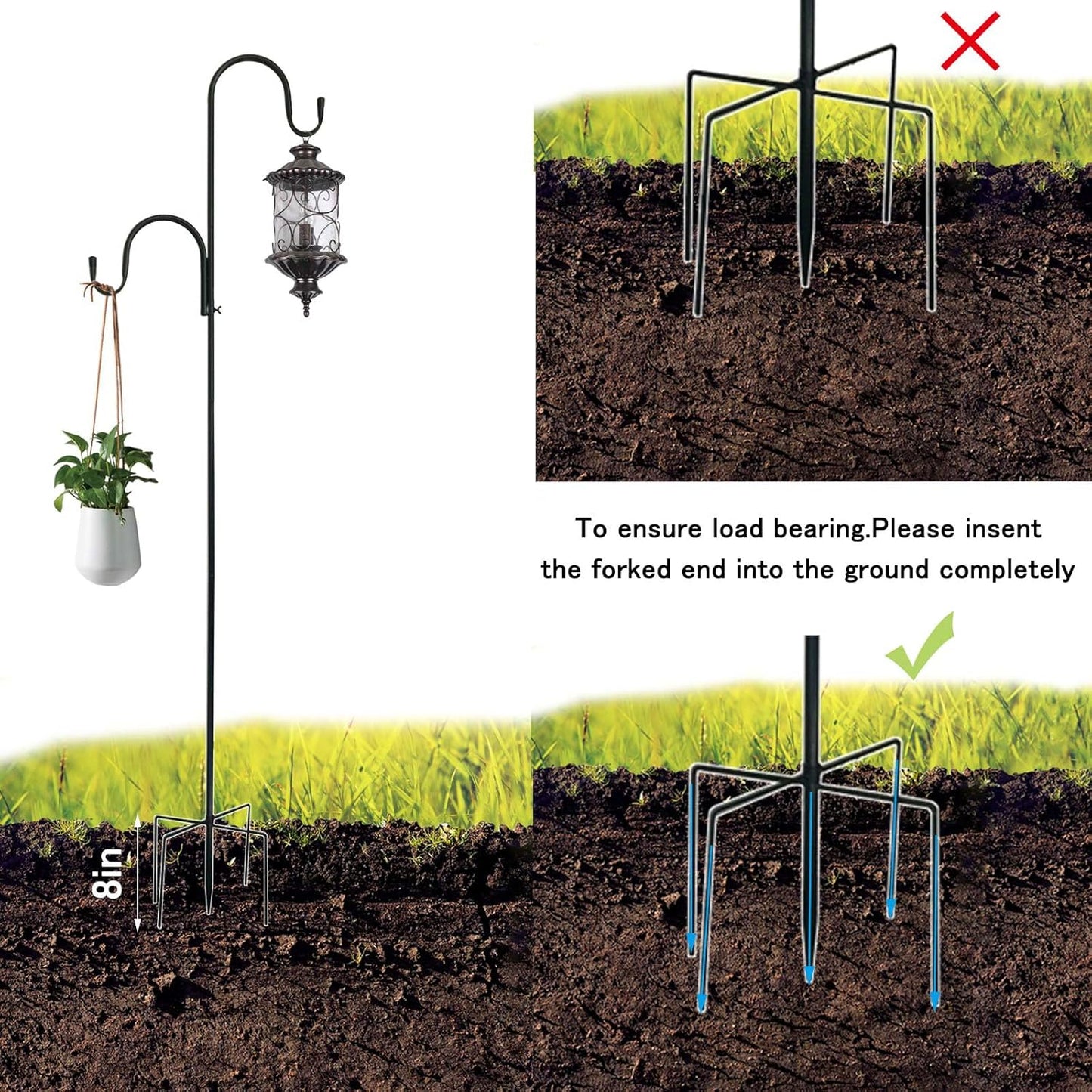 MIPON Double Shepherds Hooks - Adjustable 78 Inch for Outdoor Bird Feeders & Hanging Plants | Heavy Duty Garden Decor