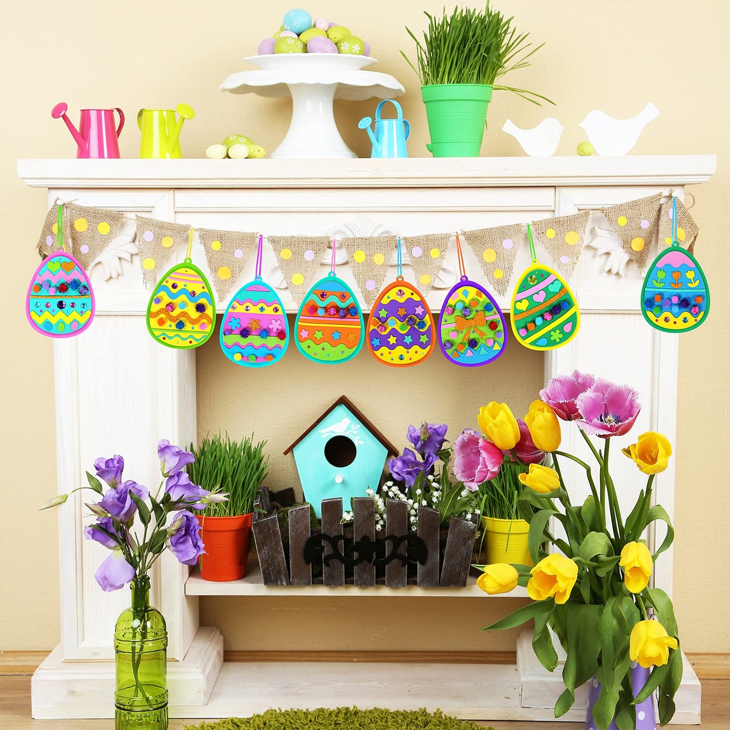 Winlyn 24 Sets Easter Craft Kits Easy Spring Crafts DIY 3D Egg Ornaments Decorations Egg Foam Stickers Easter Arts and Crafts for Kids Home Classroom Activities Party Favors Art Project