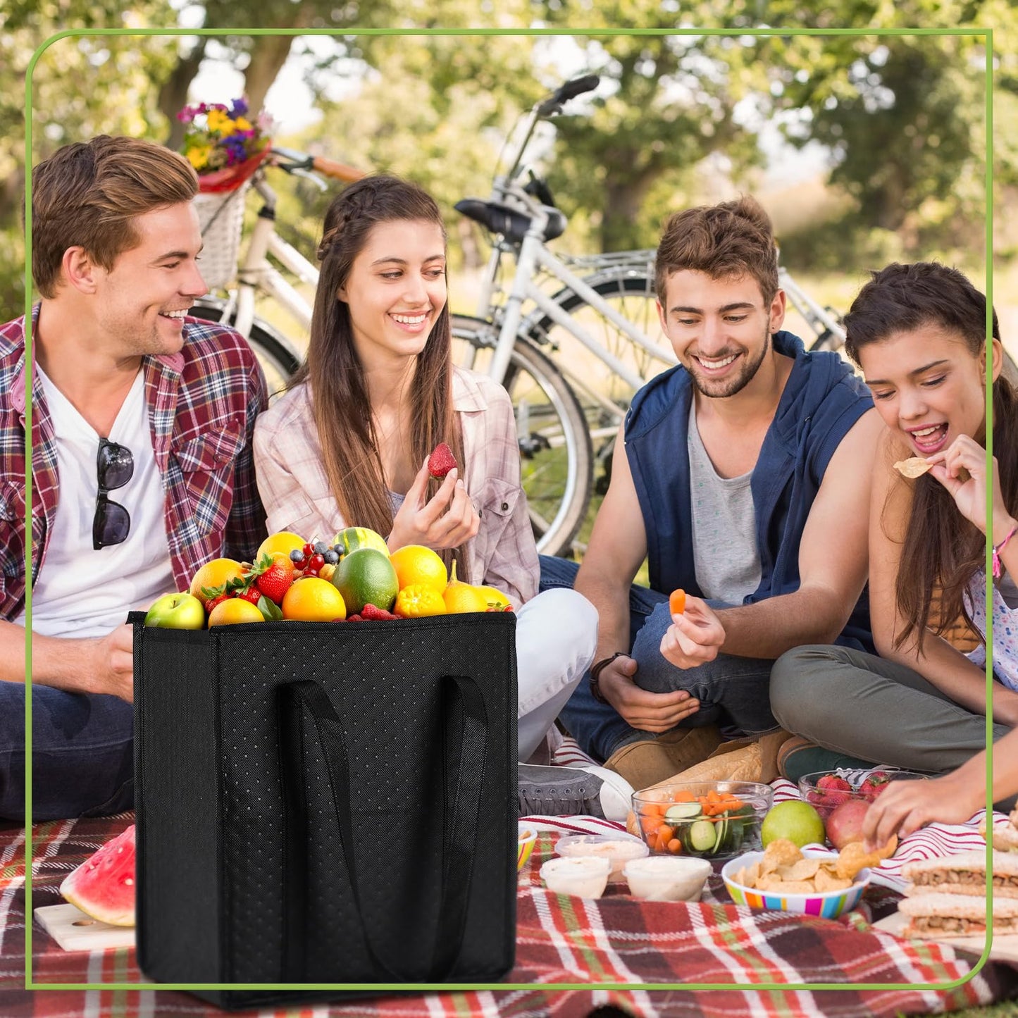 Paterr 4 Pcs Insulated Grocery Bags Insulated Cooler Tote Bag Reusable Collapsible Cooler Totes with Zipper Top for Shopping(Black)