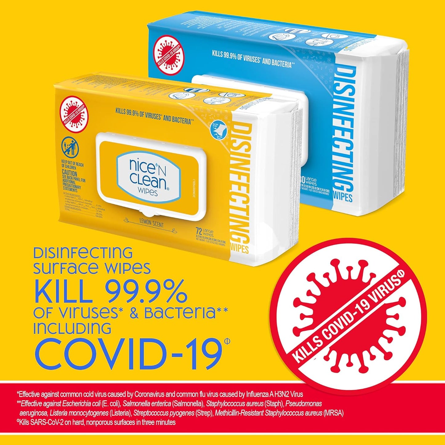 Nice 'N Clean Disinfecting Surface Wipes - 304ct | Effective Home & Kitchen Cleaner | Fresh Lemon Scent