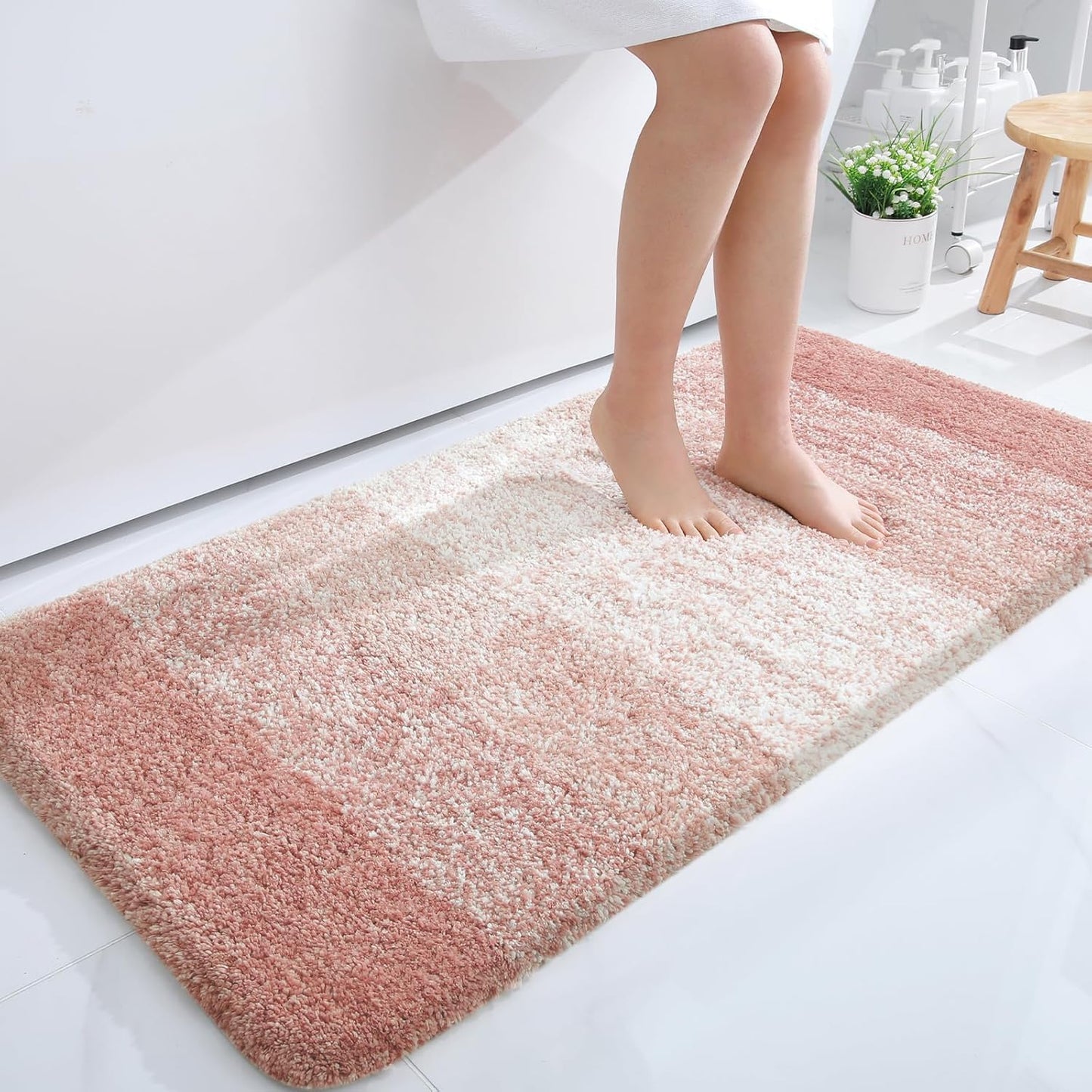 OLANLY Large Bathroom Rugs - Extra Soft Microfiber Mat with Rubber Backing | Quick Dry, Machine Washable, Peach 50x30