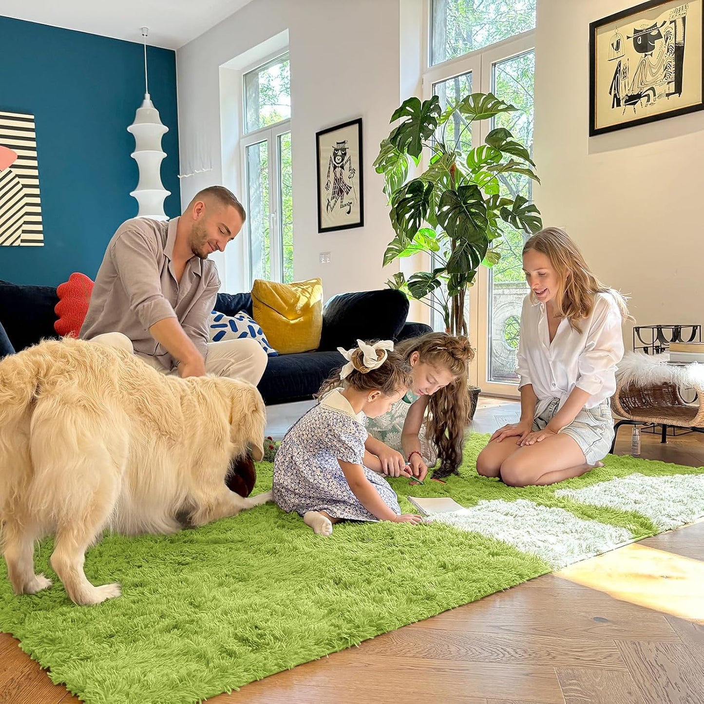 OLANLY Runner Rugs - Machine Washable Soft Fluffy Shaggy for Hallway & Bedroom | Grass Green 2x5 ft