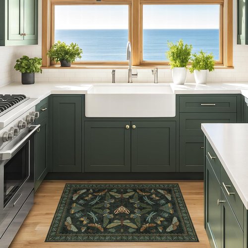 Hazo Haus Entryway Rug - Dark Green 2x3 Washable Non-Slip Throw Rug for Kitchen & Bathroom