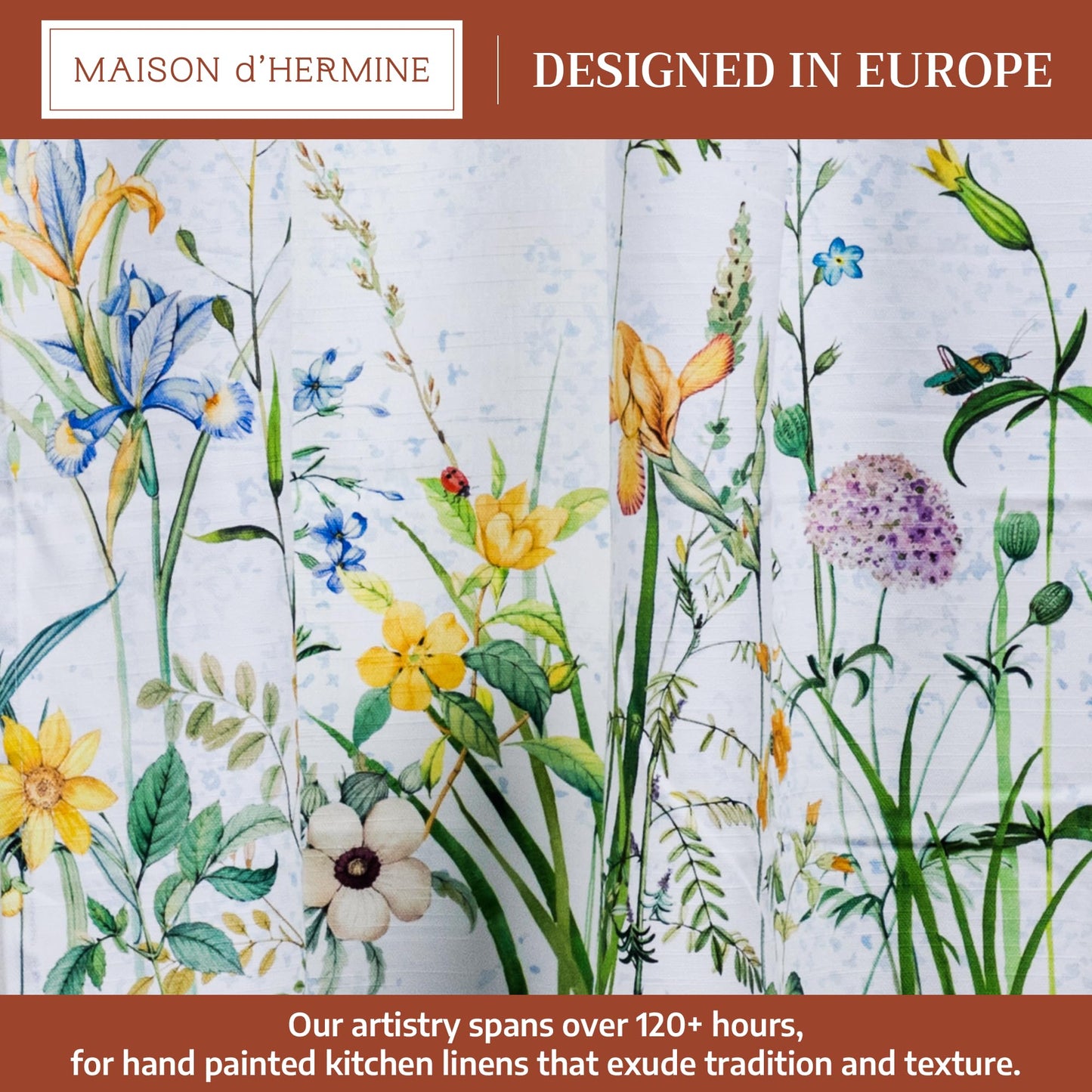 Maison d' Hermine Kitchen Curtain Set for Windows 100% Cotton Set of Kitchen Curtain Valance for Home [2 Tier (28"X36") and 1 Valance (56"X18")] Café Gifts for Mothers Day (Fleurs De Mai)