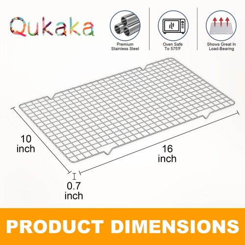 2PCS Cooling Racks for Cooking and Baking - 10" x 16"Heavy Duty Stainless Steel Wire Rack for Baking, Grilling, Roasting - Oven & Dishwasher Safe - Fits Half Sheet Pan（Silver）