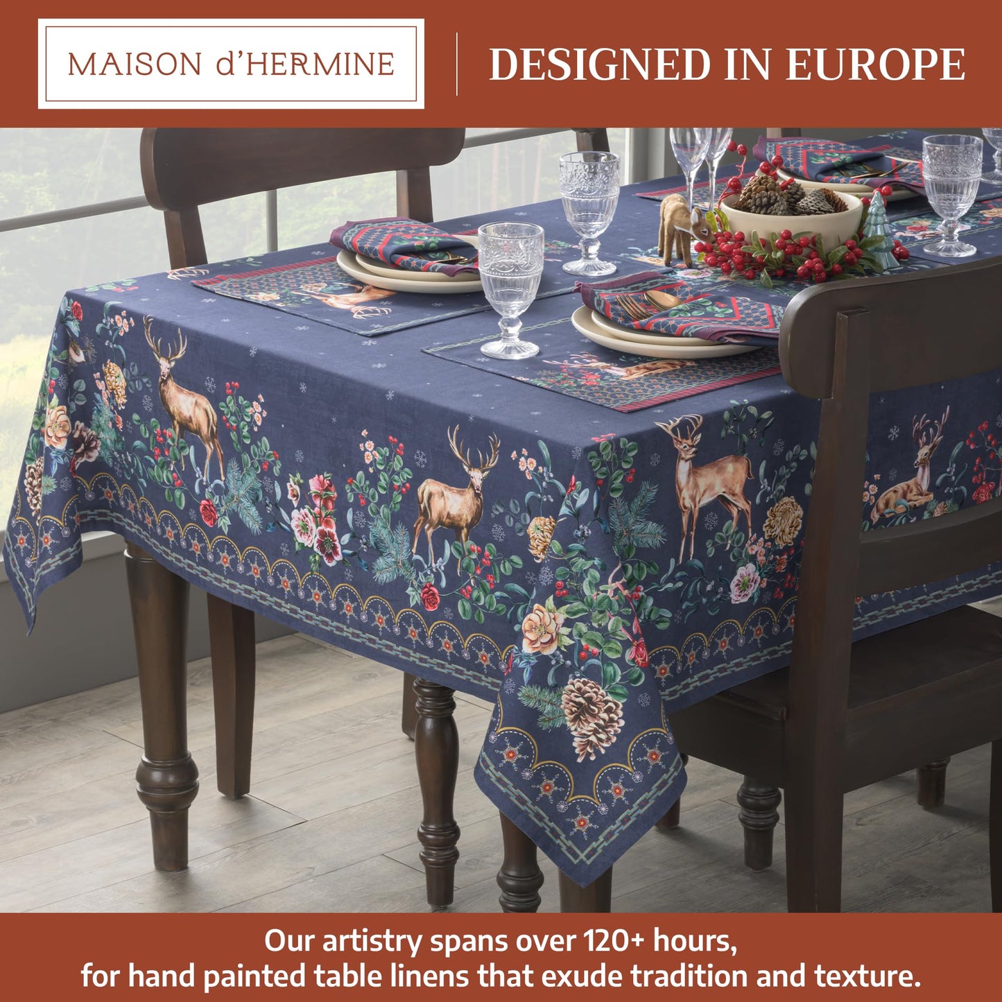 Maison d' Hermine Table Cloth Rectangle Table 100% Cotton 60 x 120 Inches Fall Tablecloth Reusable Everyday Use for Thanksgiving Christmas Decorations Dining Farmhouse Party (Christmas Joy)