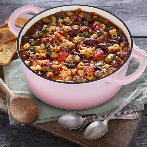 E-far 3 Qt Enameled Cast Iron Dutch Oven - Heavy Duty Nonstick Pot for Baking & Roasting - Pink