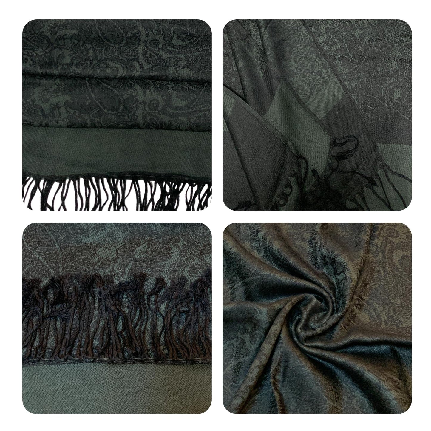 Wendyfull Pashmina Shawls and Wraps w/Fringe Two Tone Vintage Jacquard Paisley Rave Scarf for Weddings Festival (Black)