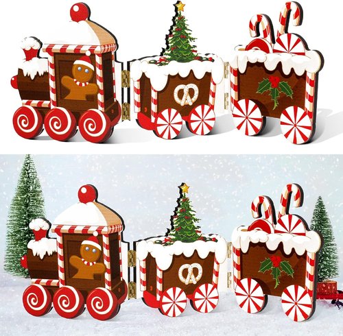 Jetec Gingerbread Train Table Centerpiece - Festive Wooden Christmas Decoration for Home & Office | Gingerbread Man Style