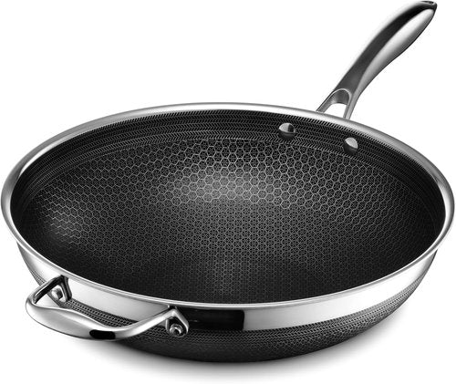 HexClad Hybrid Nonstick 12-Inch Wok - Stay-Cool Handle, Dishwasher Safe & Oven Safe Up to 900°F