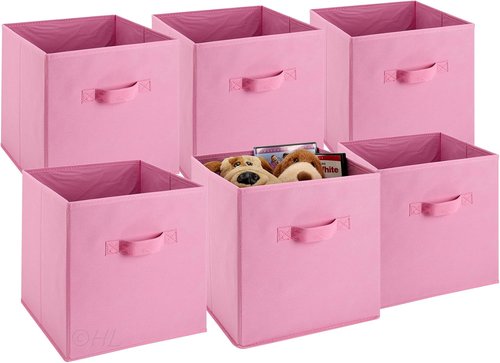 Handy Laundry Foldable Cube Storage Bins - 6-Pack Decorative Organizers for Shelves & Closets (Pink)
