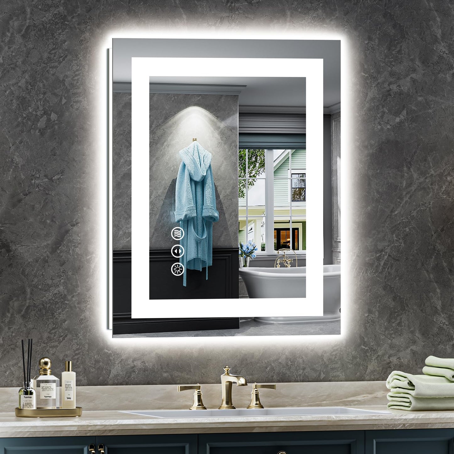 Briivue 20x28 Inch LED Bathroom Mirror with Lights, Backlit & Front Lit, Anti-Fog Lighted Bathroom Vanity Mirror for Wall, Memory Function, Dimmable, HD Tempered Glass, Shatter-Proof