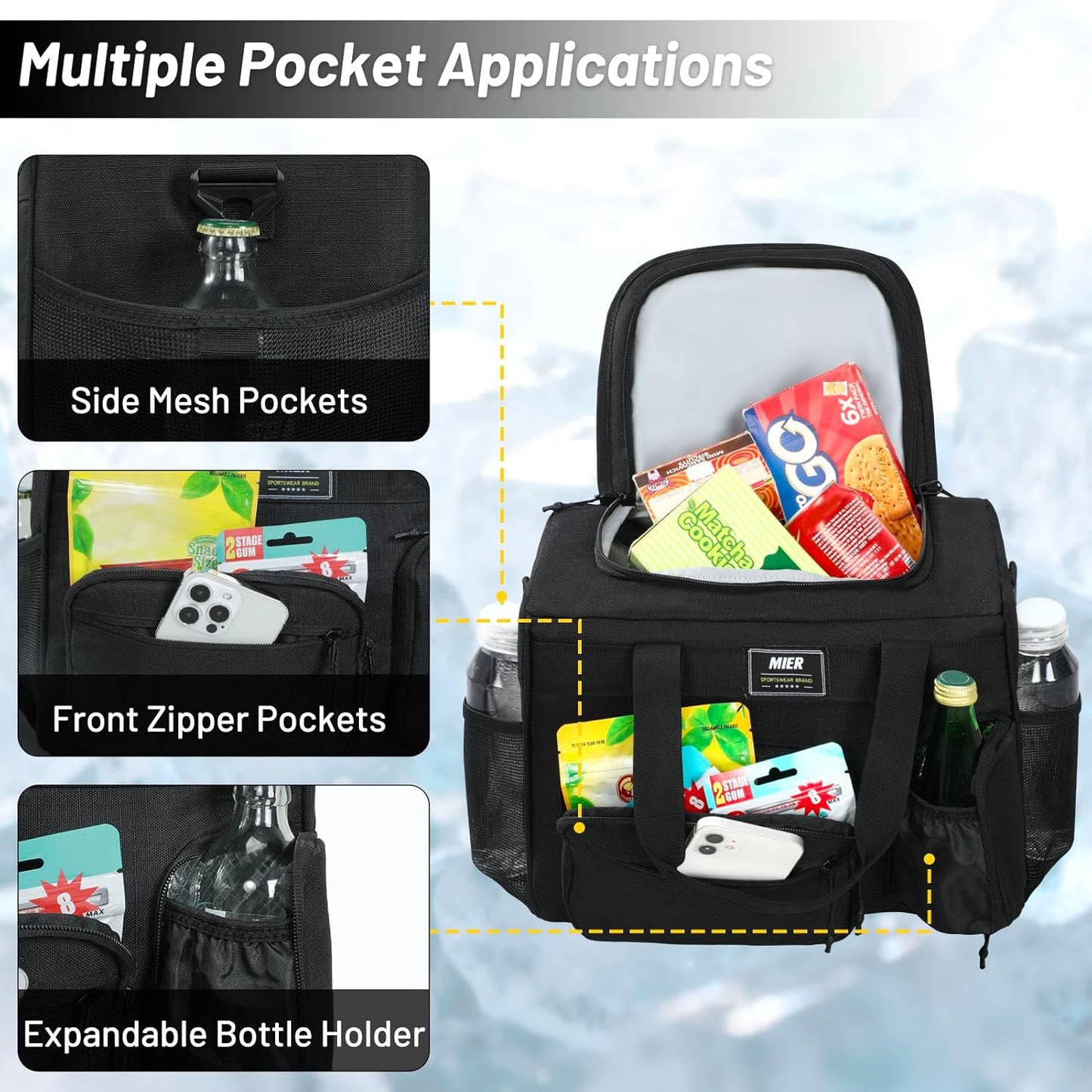 MIER Insulated Lunch Box - Large 30 Can Cooler Bag for Work, Travel & Camping | 18L, Black