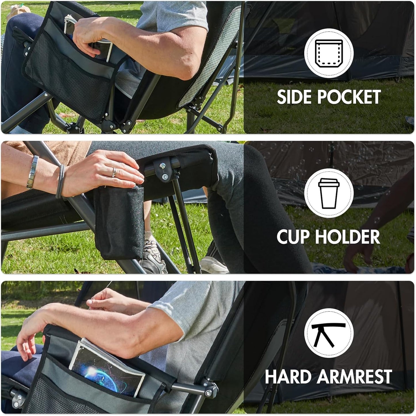 PORTAL Oversized Folding Rocking Camping Chair - Portable Outdoor Rocker with High Back & Carry Bag, Supports 400 lbs