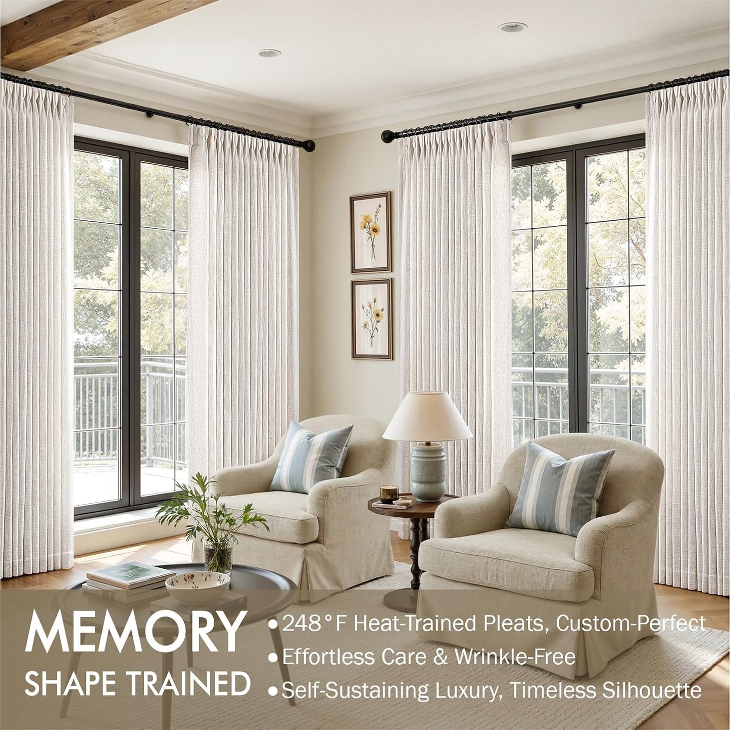 MIULEE Pinch Pleated Linen Curtains - 90-Inch Light Filtering Drapes in Natural Ivory Cream | 2 Panels