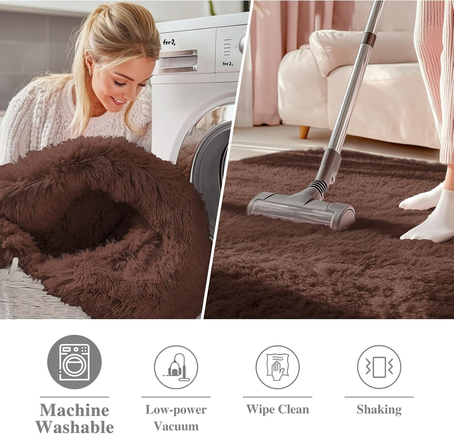 OLANLY Coffee Round Rug - Soft, Fluffy Shag Area Rug for Bedroom | 8 ft Circle, Machine Washable, Home Decor