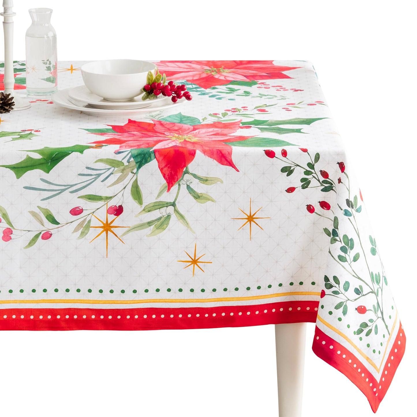 Maison d' Hermine Table Cloth Square Table 100% Cotton 60 x 60 Inches Fall Tablecloth Reusable Everyday Use for Thanksgiving Christmas Decorations Dining Farmhouse Party (Poinsettia Christmas)