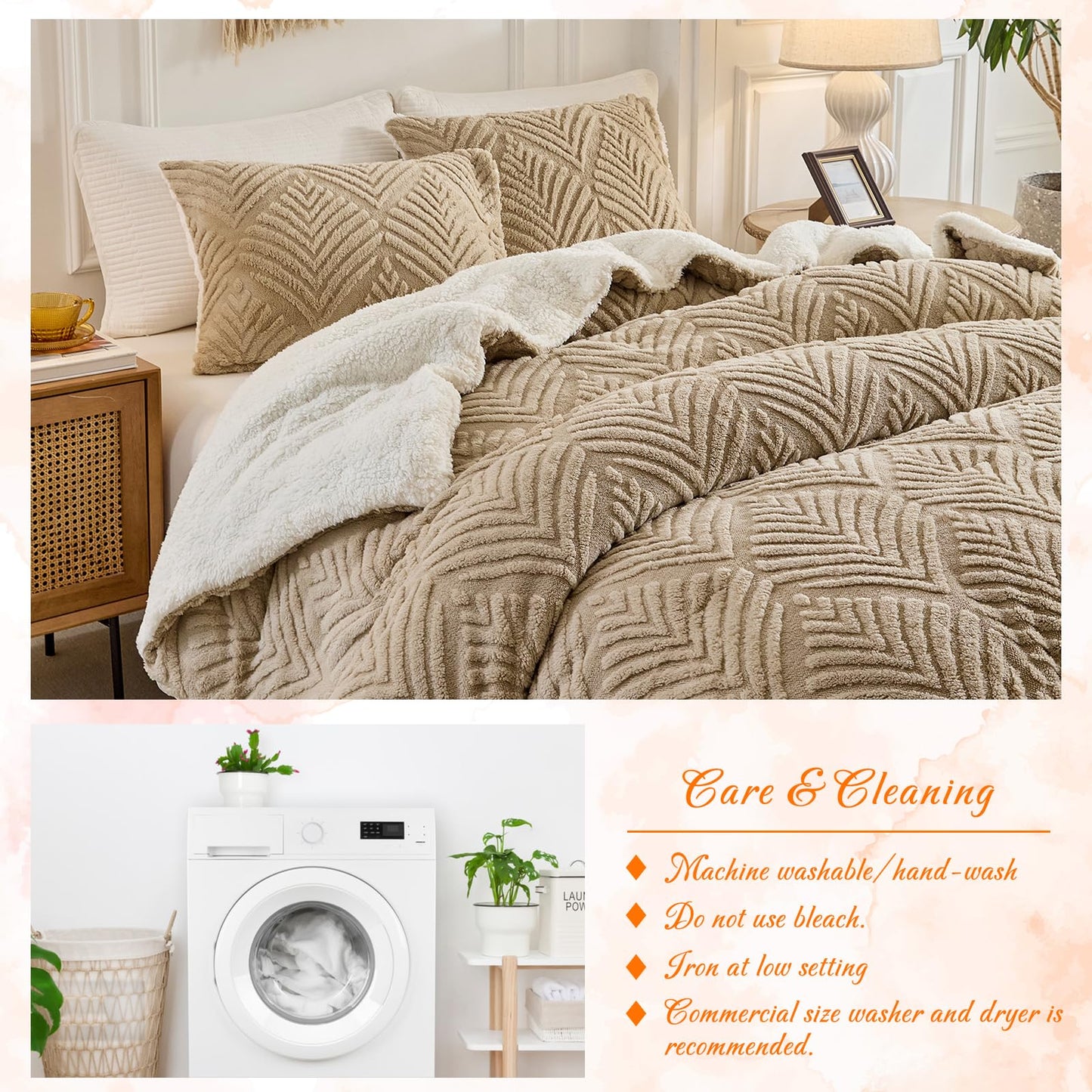 Tan Fluffy Sherpa Queen Size Blanket, Fuzzy Cozy Soft Faux Fur Bed Blanket with Pillowcases, Shaggy Velvet Thick Warm Plush Bedding for Winter (Tan, 88x88 inches + 2 Pillowcases)