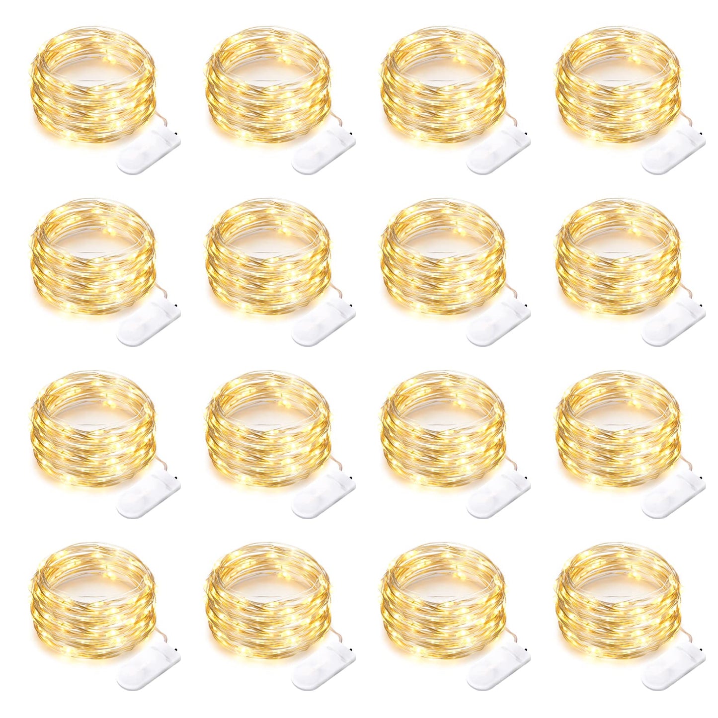 16 Pack 30 Led Fairy Lights Battery Operated String Lights 10 Feet Waterproof Twinkle Lights Mason Jar Lights Silver Wire Firefly Lights for Christmas Party Wedding Patio Warm White