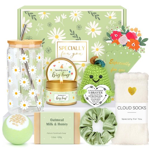 Gift Baskets for Women Unique Birthday Gifts for Women self care cheer up gifts set pick me up gift box for Woman teen girls best friend Sister Ladies Friendship Her - Inspirational Green Present