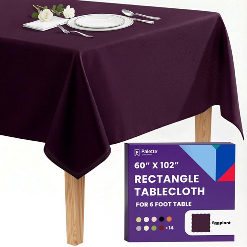 Gee Di Moda Rectangle Tablecloth - 60 x 102 Inch Eggplant Table Cloth for 6 Foot Rectangle Tables - Heavy Duty Washable Fabric - for Holiday Party, Dinner, Weddings, Baby Shower & Events