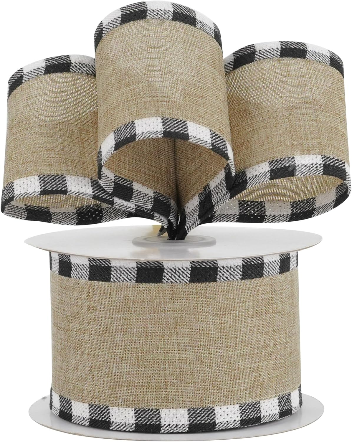 MEEDEE Burlap Christmas Ribbon - 2.5 Inch Wired Plaid with Black & White Edging | 10 Yards for Tree & Wreath Decor
