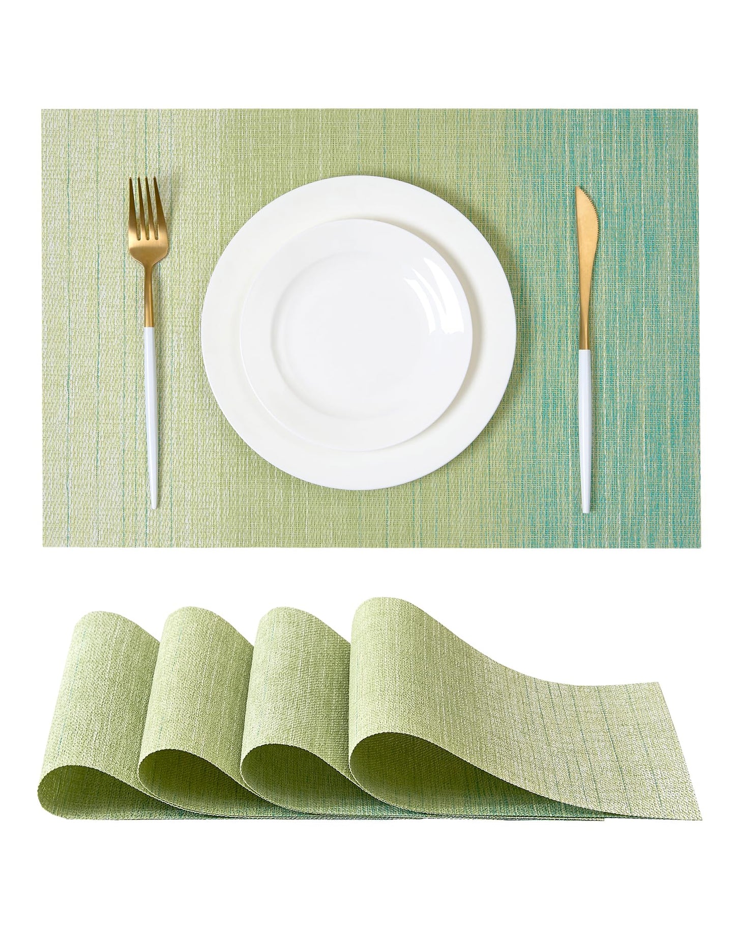 Leetaltree Gradient Green Woven Placemats Set of 4 - Heat Resistant Non-Slip Place mats for Dining Table, Washable Durable PVC Vinyl Woven Table Mats(Gradient Green, 4)