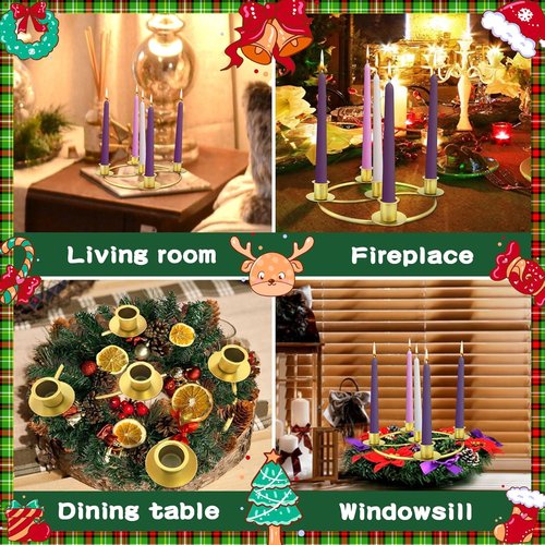 Advent Wreath Candle Holder - Elegant Christmas Candle Rings for Tapered Candles | Gold Finish