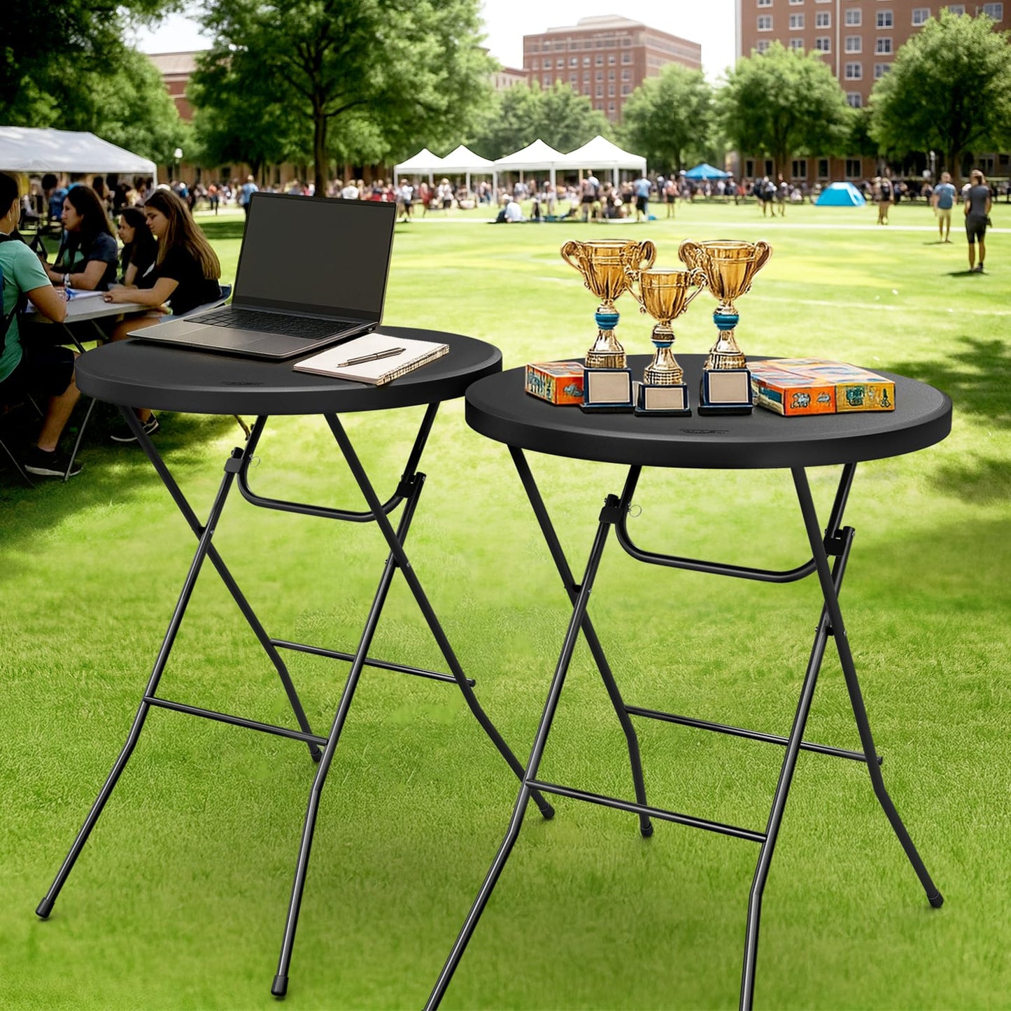 VINGLI 32" Plastic Folding Round Table Bar Height, HDPE Matrial with Gray Metal Finish, High Top Table for Outdoor Party, Cafes, Restaurants, Backyard, Dining Room, Wedding Event,1 Pack, Black