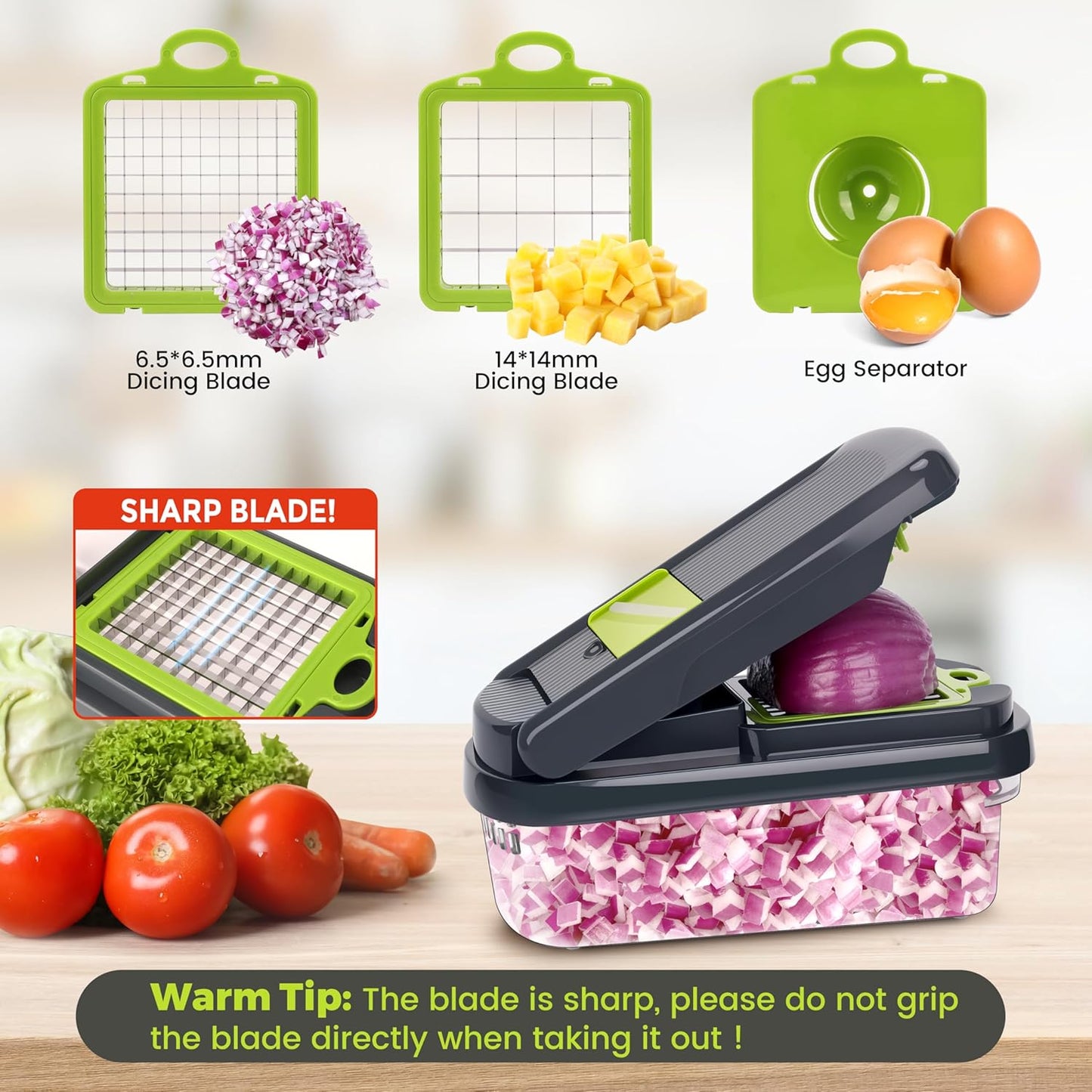 Yusshn Vegetable Chopper - 12-in-1 Multifunctional Food Processor with 7 Blades | Grey Kitchen Essential