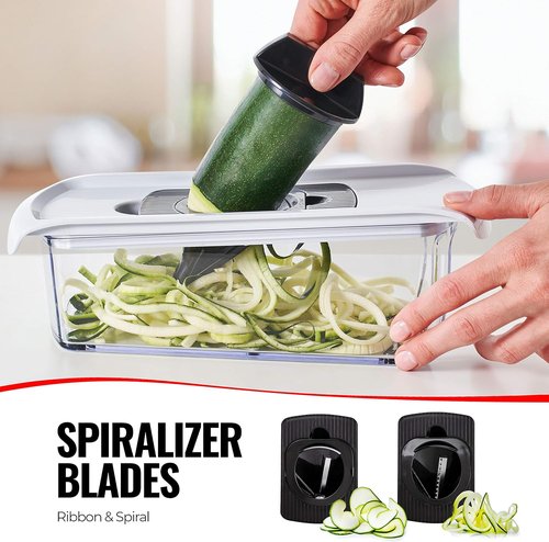 Fullstar Mandoline Slicer - 11-in-1 Kitchen Gadget with Safety Glove | Versatile Fruit & Veggie Cutter in White