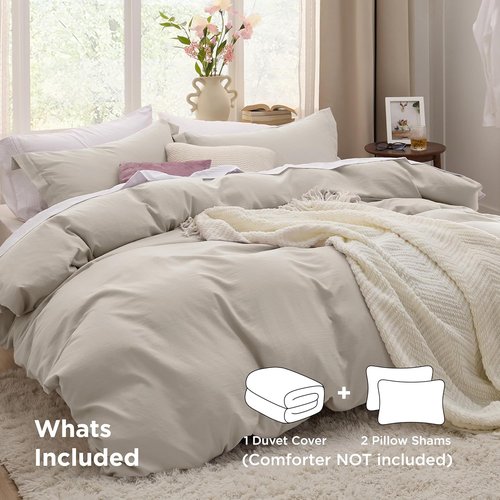 Bedsure Oversized King Duvet Cover Set - Extra Soft Prewashed Cotton-Like Polyester, 120x98 Inches with Zipper Closure & 2 Pillow Shams, Linen