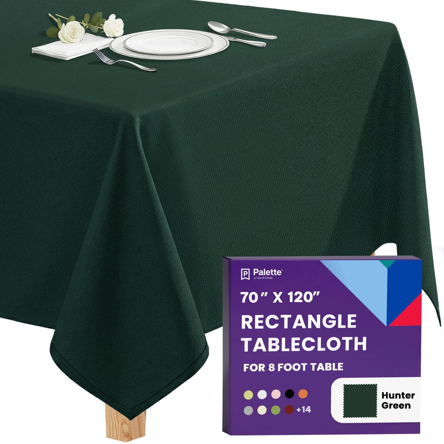 Gee Di Moda Rectangle Tablecloth - 70 x 120 Inch Hunter Green Table Cloth for 6 or 8 Foot Rectangle Tables - Heavy Duty Washable Fabric - for Holiday Party, Dinner, Weddings, Baby Shower & Events