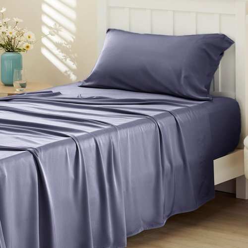 Bedsure Cooling Sheets - Twin Size, Breathable Rayon from Bamboo, Deep Pocket Up to 16 Inches, Dark Grey