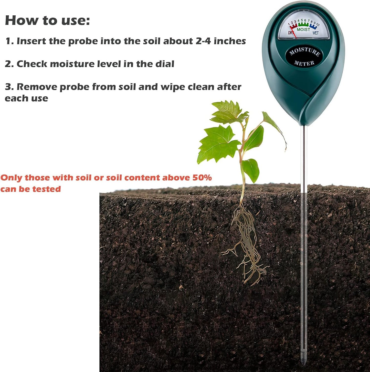 Skiennix Soil Moisture Meter - Accurate Plant Watering Tool for Indoor & Outdoor Use | No Batteries Needed (Green)