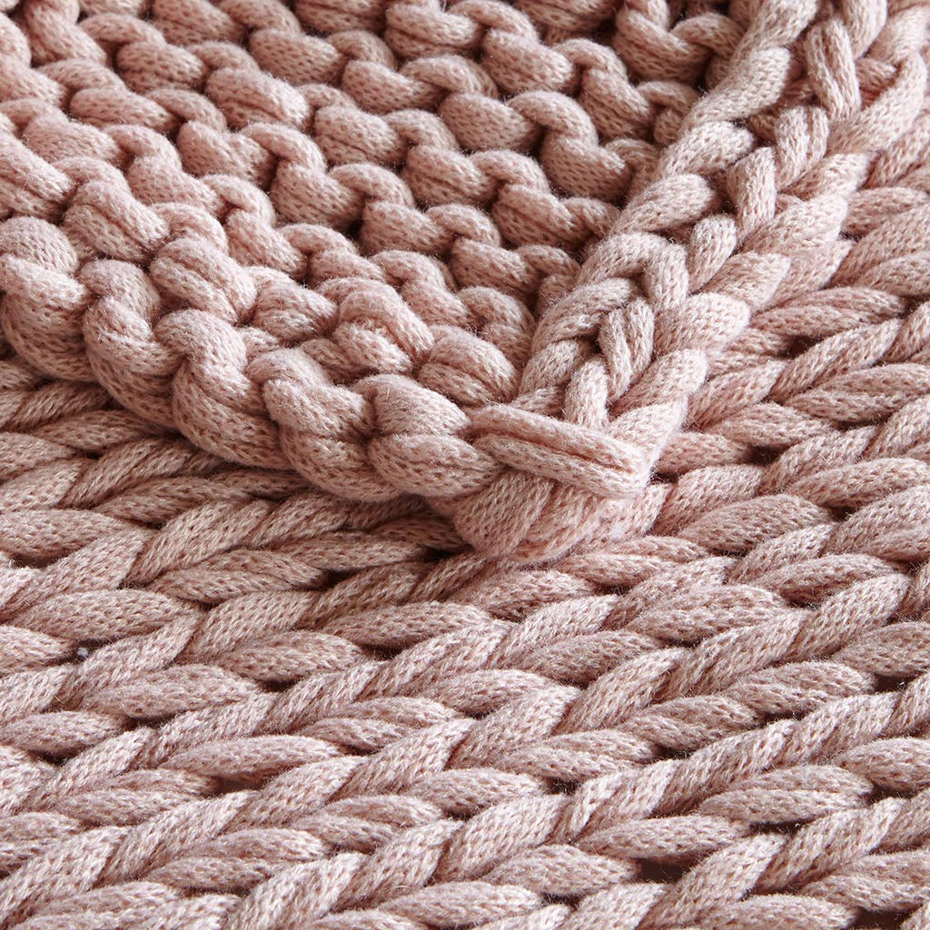 Madison Park Boho Throw Blanket, Soft Handmade Gift Home Decor, Lightweight & Breathable All Seasons Chunky Knit Throw, 50"x60" Blush