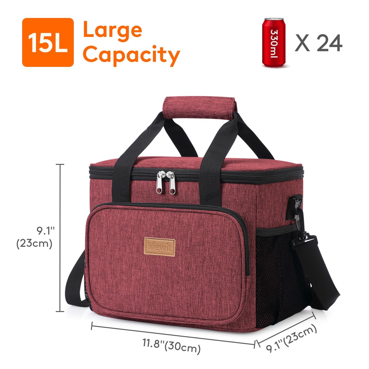Lifewit Large Lunch Bag, Insulated Lunch Box, Soft Cooler Cooling Tote for Adult Men Women, Burgundy 24-Can (15L)