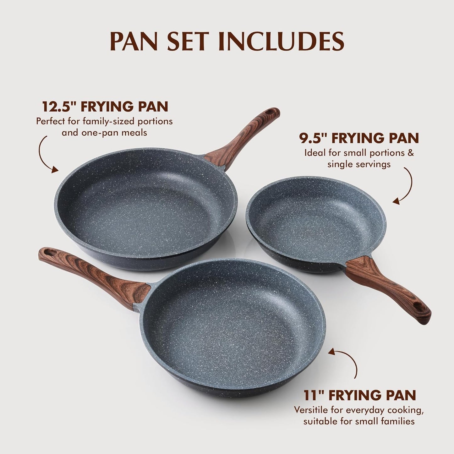 SENSARTE Nonstick Frying Pan Set - Swiss Granite Coating Chef's Cookware | 9.5, 11, & 12.5 Inch