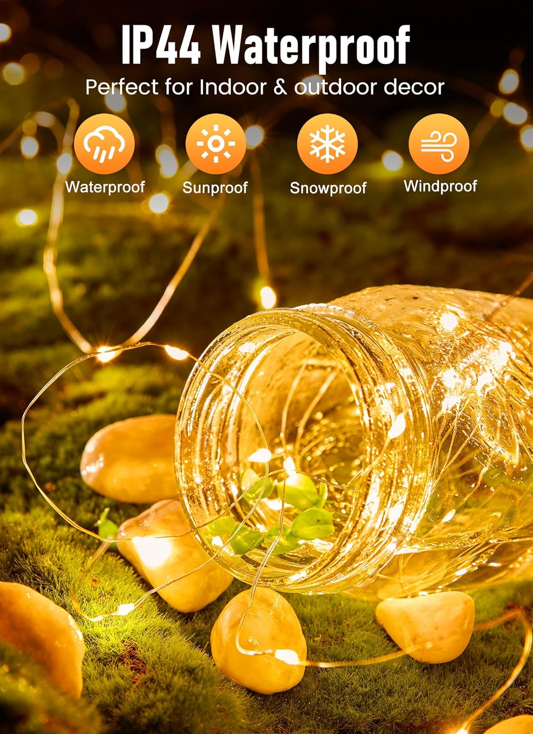 Minetom Fairy String Lights - 33Ft 100 LED Battery Operated Copper Wire Twinkle Lights | Waterproof for Weddings & Parties