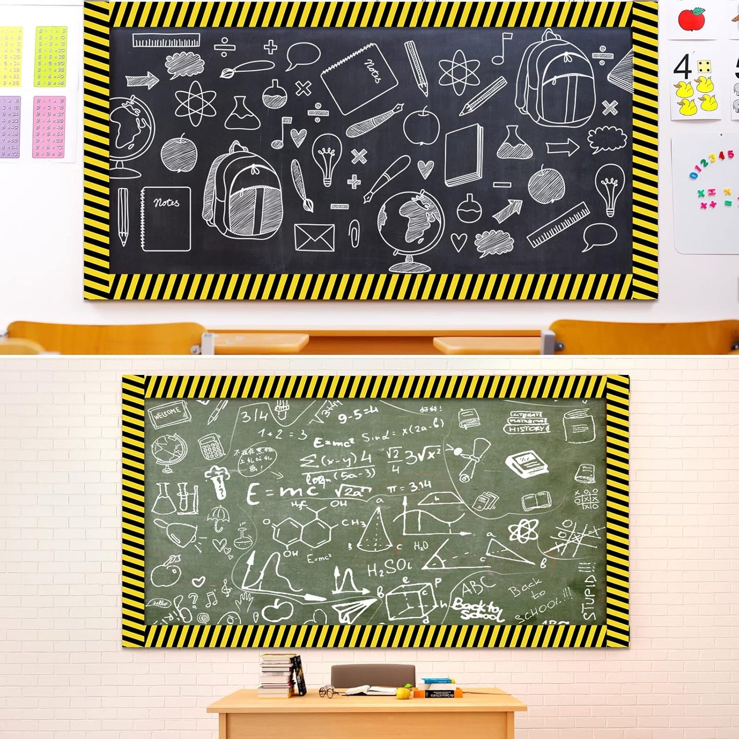 Outus Bulletin Board Borders - 68 Ft Construction Theme Decor with Yellow Stripes for Classroom & Parties