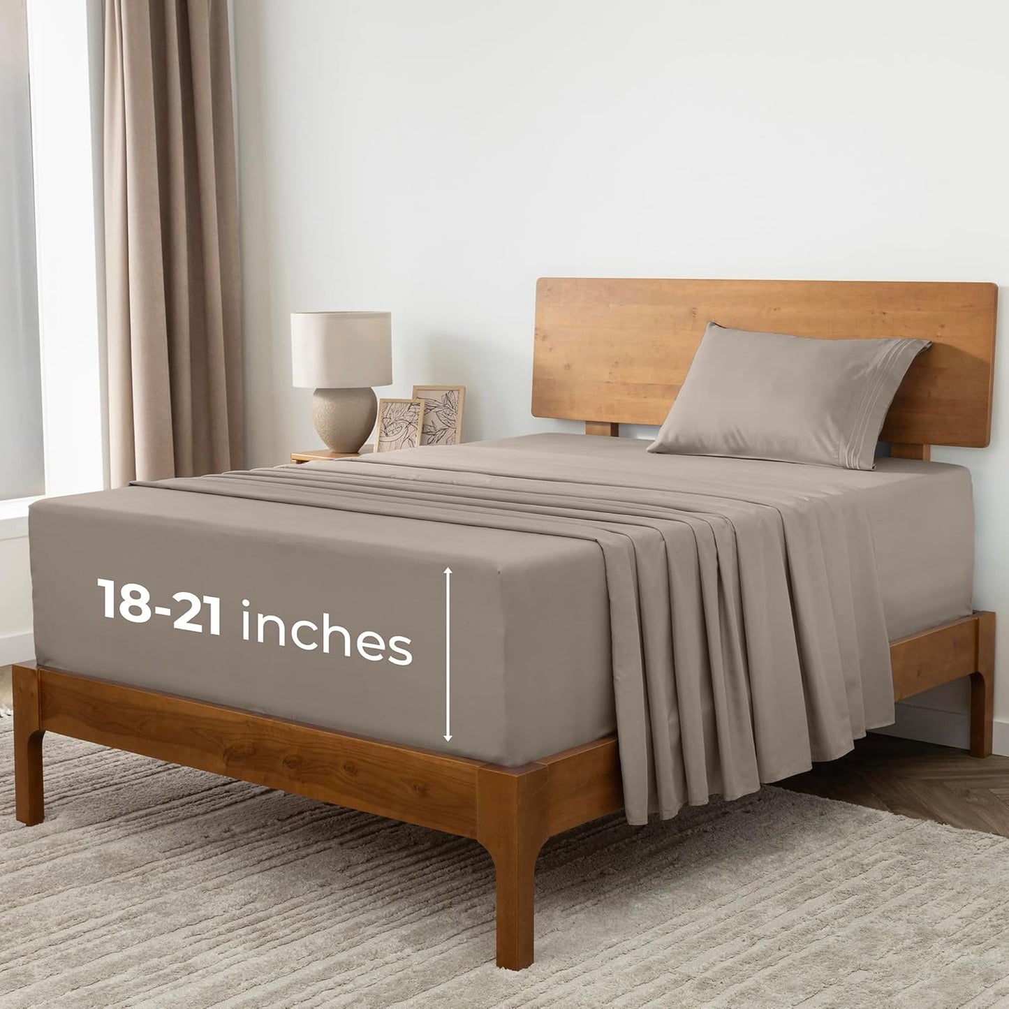 Mellanni Extra Deep Twin XL Sheets - Hotel Luxury Bedding Set | Ultra Soft, Cooling, Wrinkle Resistant (Tan)
