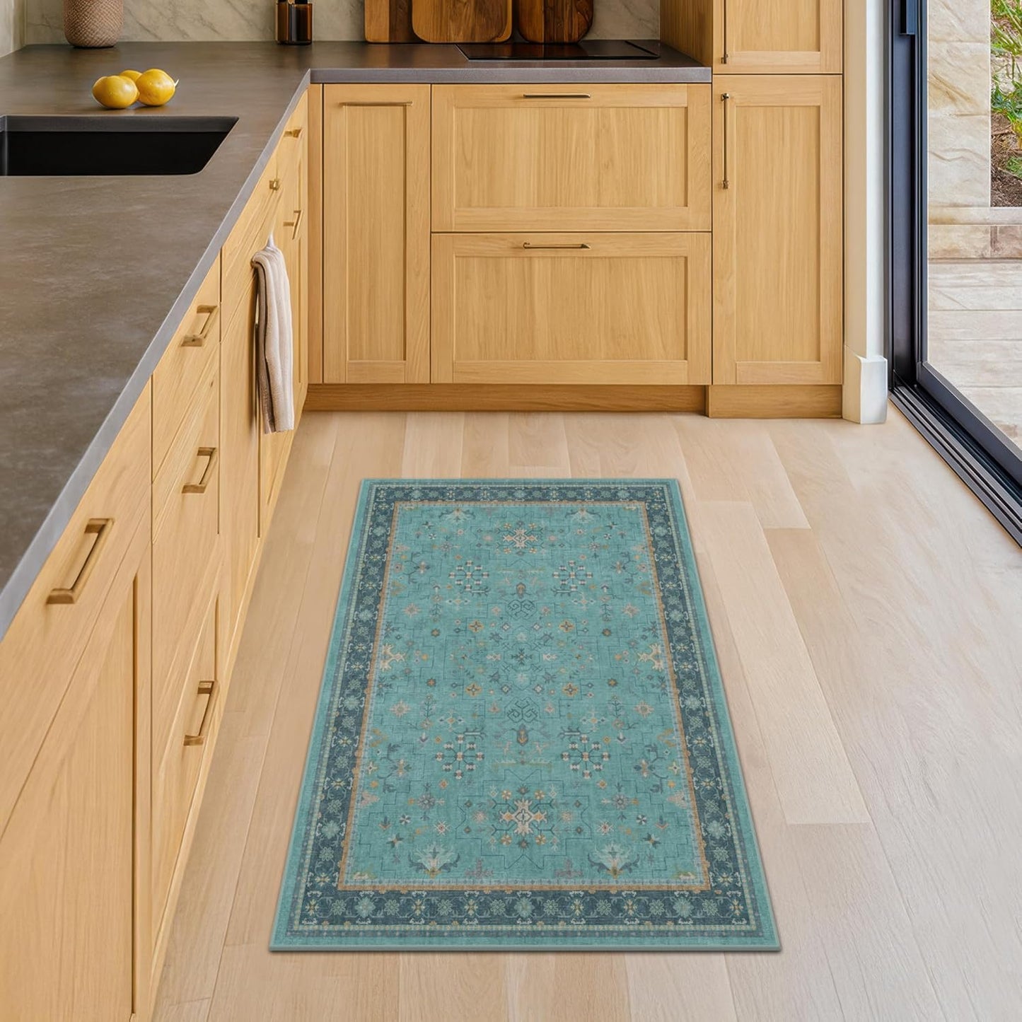 Skiennix 2x3 Washable Teal Rug - Waterproof, Non-Slip, Stain & Fade Resistant for Entryway & Kitchen