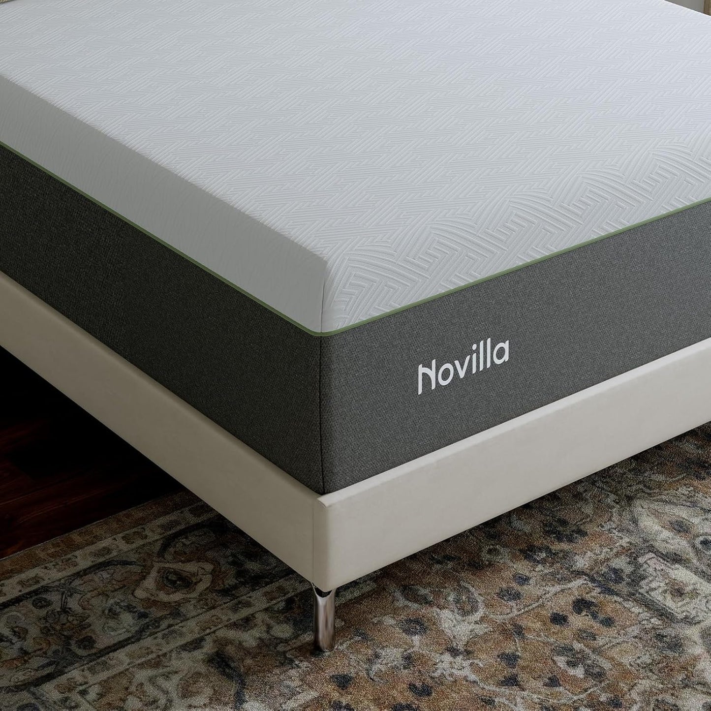 Novilla Bliss Green Tea King Mattress - 12 Inch Gel Memory Foam for Hot Sleepers | Cool Comfort & Back Pain Relief