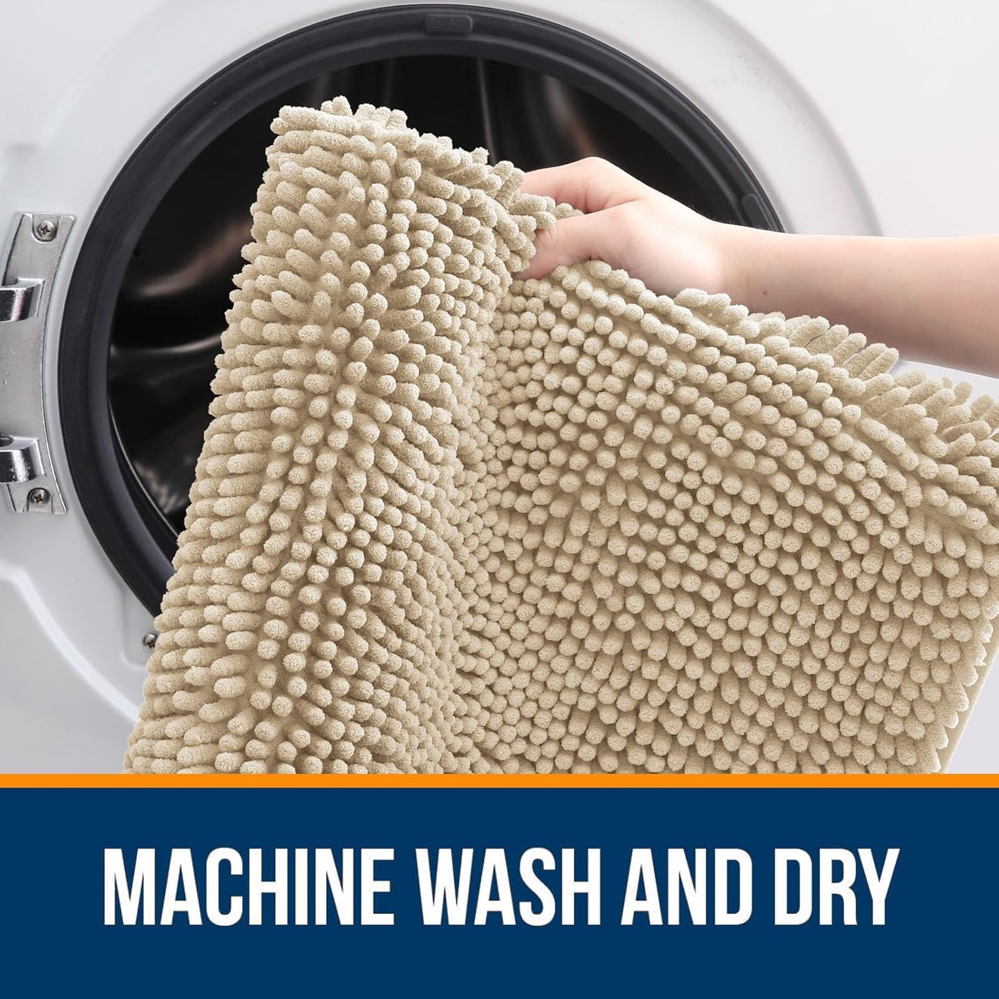 OLANLY Large Bathroom Rugs - Extra Soft Chenille Bath Mats | Quick Dry, Machine Washable, Beige 44x32