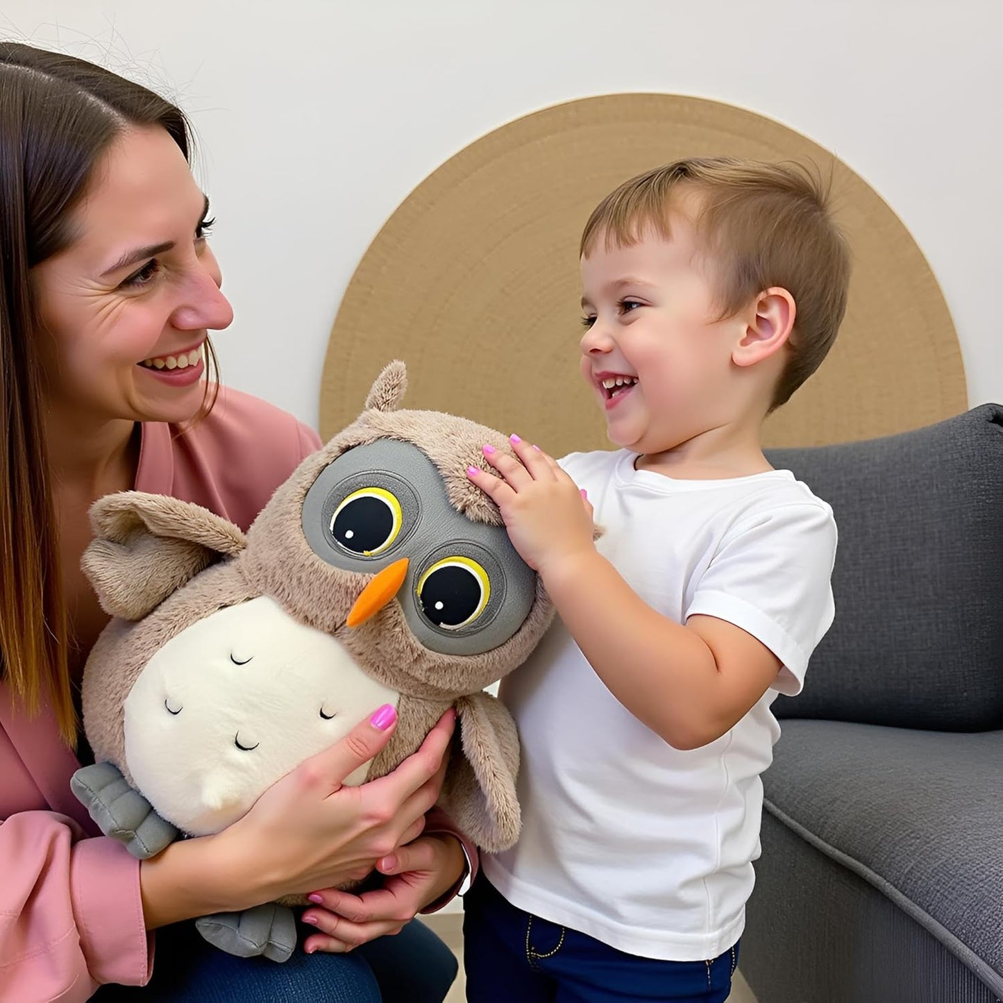 Ryttir 15.7 Inch Chubby Gray Owl Plush Toy - Adorable Adventure Stuffed Animal Gift for Kids & Women