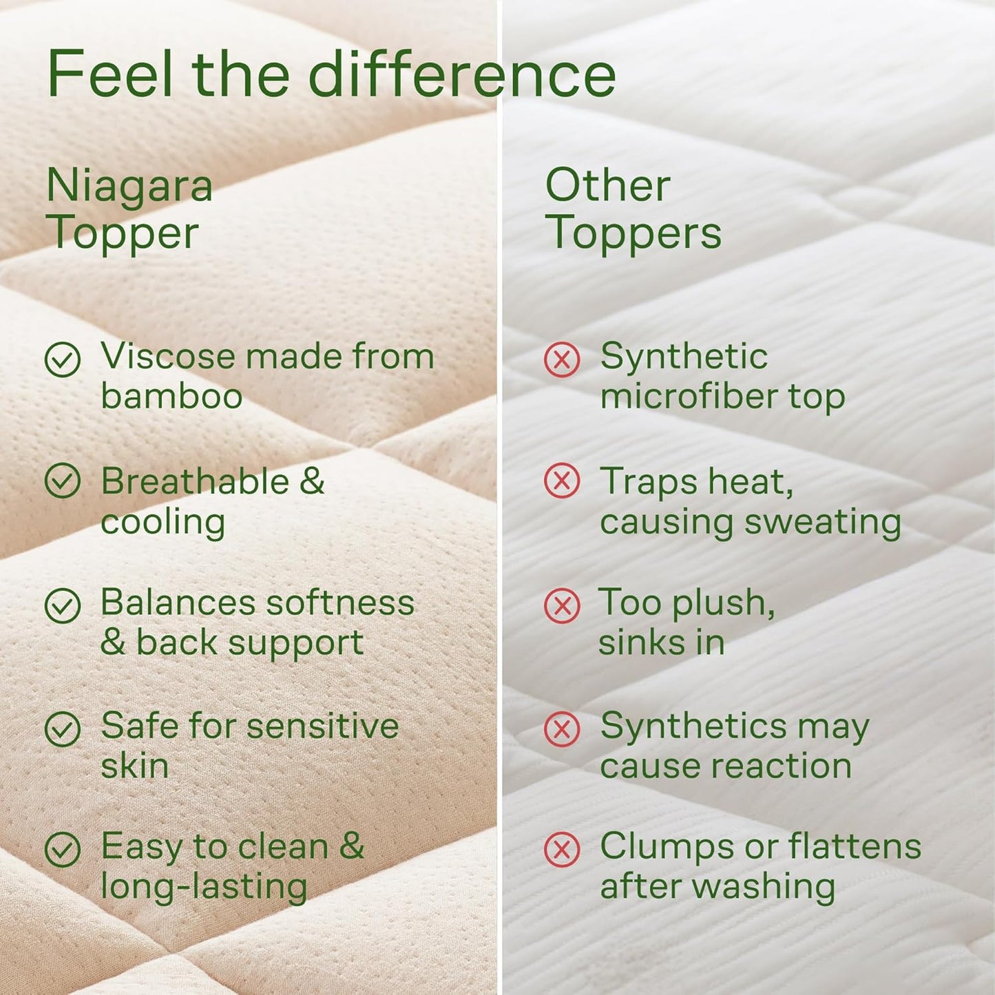 Niagara Sleep Solution Ultra Soft Mattress Topper - Bamboo Viscose Pillow Top for Back Pain Relief | Queen Size, Beige