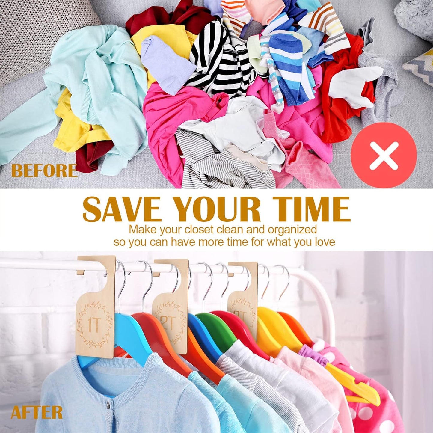 Patelai Wooden Baby Closet Dividers - 7 Pcs Clothes Organizer for 1T to 7T | Nursery Storage Solution