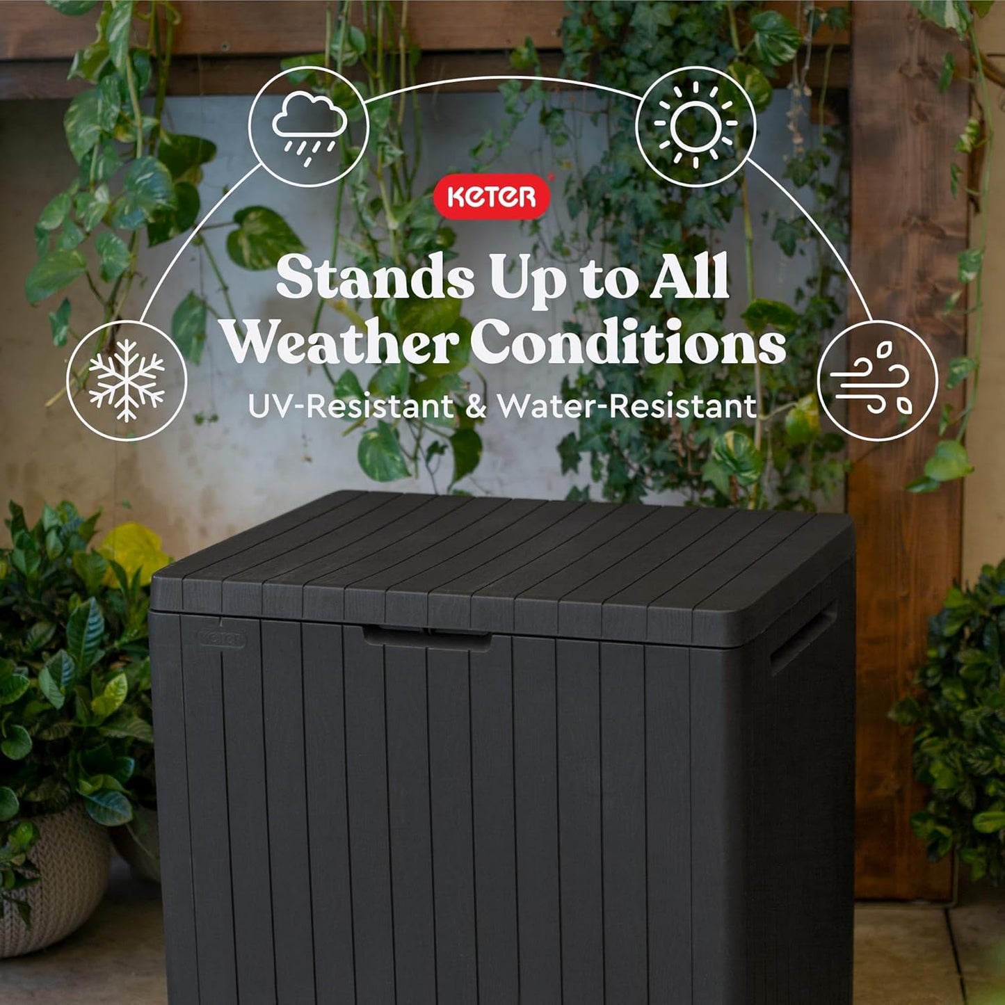 Keter City 30 Gallon Resin Outdoor Storage Box - Stylish Patio Furniture & Garden Accessory | Dark Grey
