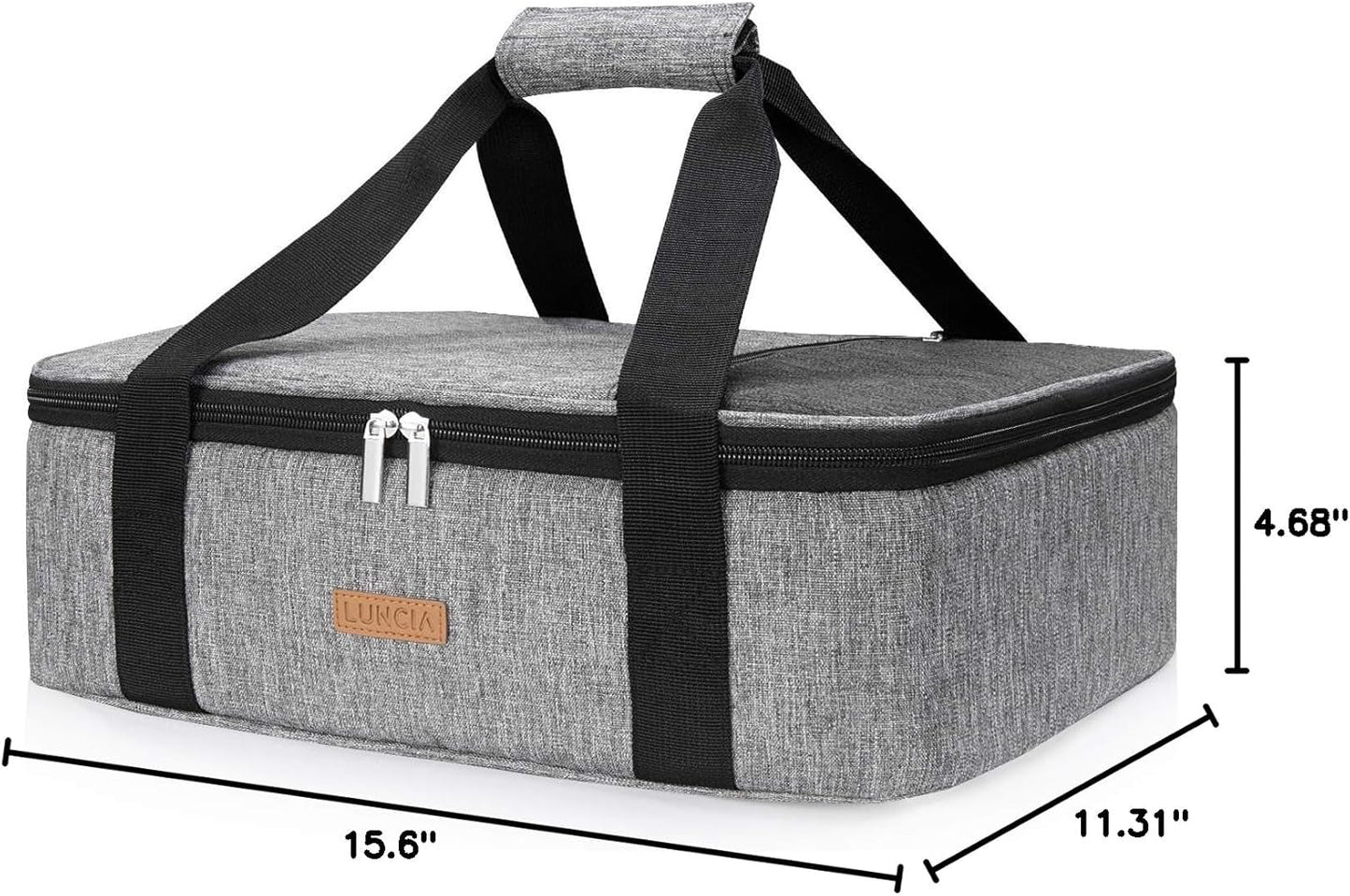 LUNCIA Insulated Casserole Carrier - Keeps Food Hot or Cold | Thermal Lunch Bag for Potlucks, Fits 9" x 13" Dish, Grey